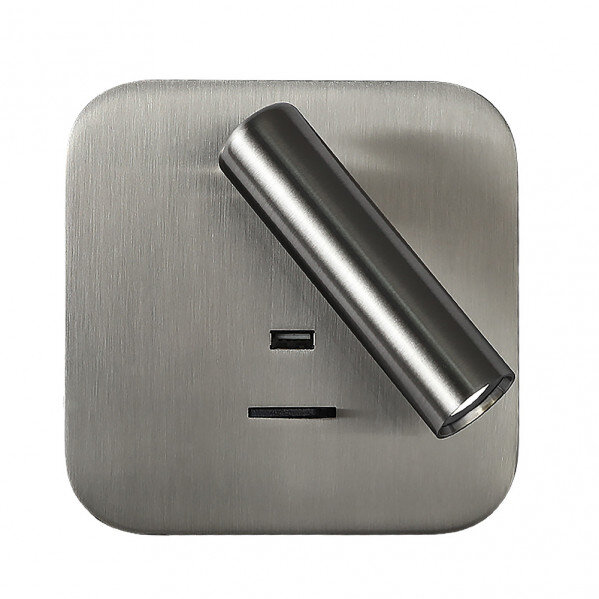 Aplique 3w 4000k Giotto Cuadrado Niquel Puerto Usb 150lm C/interruptor 14x14x12cm Orientb