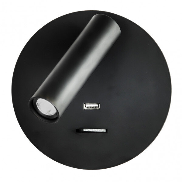 Aplique 3w 4000k Giotto Redondo Negro Puerto Usb 150lm C/interruptor 14x14x12cm Orientb