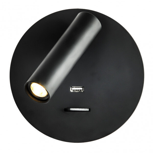 Aplique 3w 4000k Giotto Redondo Negro Puerto Usb 150lm C/interruptor 14x14x12cm Orientb - Image 2