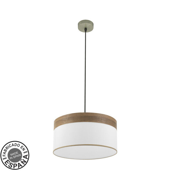 Colgante Cloe 1xe27 Cuero/blanca-madera Oscura Regx40x40 cm