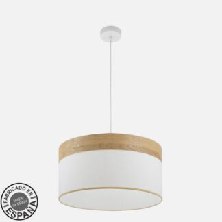 Colgante Cloe 2xE27 Blanco/blanca-madera Clara Regx50x50 cm