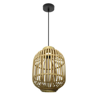 Colgante Diezma Negro/bambu Natural 1xe27 Regx28x 28 Cm