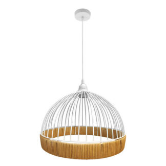 Colgante Gaston 1xe27 Blanco/natural Regx36x36cm C/metal Y Rattan