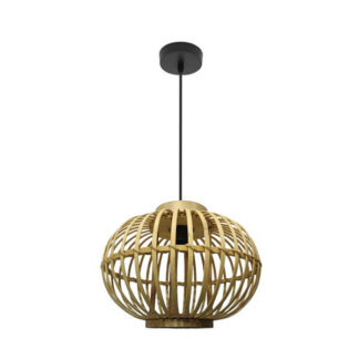 Colgante Guijo Negro/bambu Natural 1xe27 Regx37x37 Cm