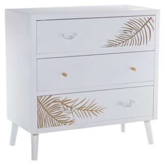 Cómoda Madera C/3 Cajones Blanco Relieve+hoja Dorada 80x40x80cm, Abeto+dm