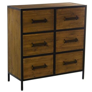 Cómoda Madera Metal C/6 Cajones 80x35x85cm Abeto+contrachapad