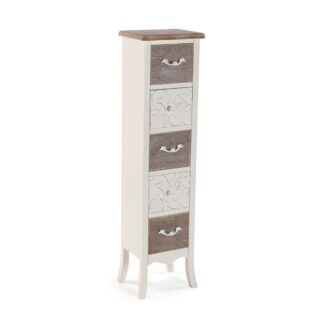 COMODA RUSTICA BLANCA 5 CAJONES