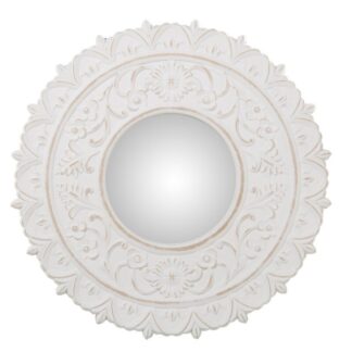 Espejo Redondo Ø60cm Madera Blanco Decapé, Int:ø24,5cm Ø60x1,8cm, Int:ø24,5cm