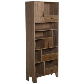Estantería Madera C/puerta+ 4 Cajones, Paulownia+dm 70x28x165cm, Alt.patas:10,5