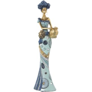 Figura Resina Africana Azul/dorada 14x9x46cm
