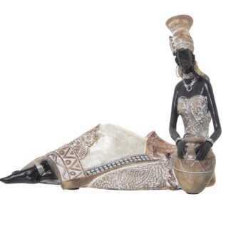 Figura Resina Africana Blanca/dorada Sentada 25x11x20cm