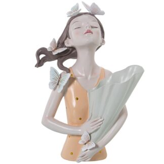 Figura Resina Torso Chica C/jarrón, Camiseta Naranja 22x14x31cm