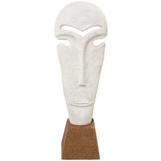 Figura Rostro Aluminio Blanco C/base Marrón 13x10x39cm