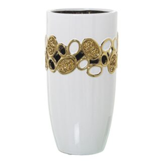 Jarrón Cerámica Blanco/oro Calado Ø15x30cm