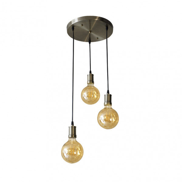 Lampara Celso 3xe27 Cuero/ambar Bombillas Incluidas 24w 2700k 2250lm Regx36x36 Cm