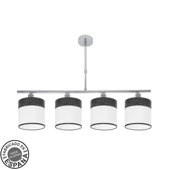 Lampara Cloe 4xe14 Cromo/blanca-madera Negra Regx75x14 cm