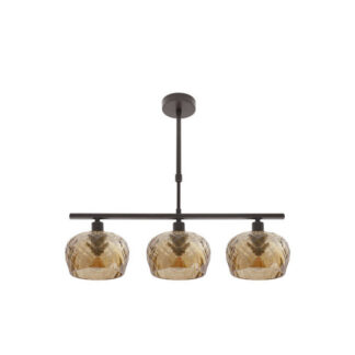 Lampara Estela 3xe14 Marron Regx55x13 Cm C/tulipas  Cristal Tallado Ambar