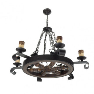 Lampara Rustico Rueda 6xe27 Marron REGx70x70 Cm