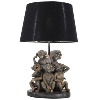 Lámpara Sobremesa Resina Orangutanes Dorados,1xe27, Max.40w Ø31x48cm, Cable Negro:158cm