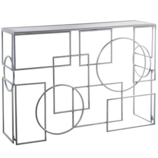 Mesa Entrada Metal Plateado C/cristal Espejo 110x31x79cm
