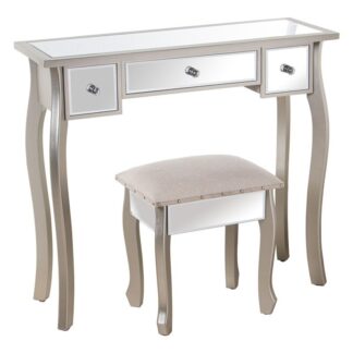 Mesa Tocador Madera/espejo+92277 C/taburete Champagne 90x32,5x80cm,tabur:40x34x43cm