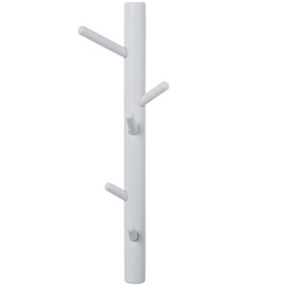 Perchero De Pared Madera 5 Ganchos Blanco 13x9x50cm, Madera De Caucho