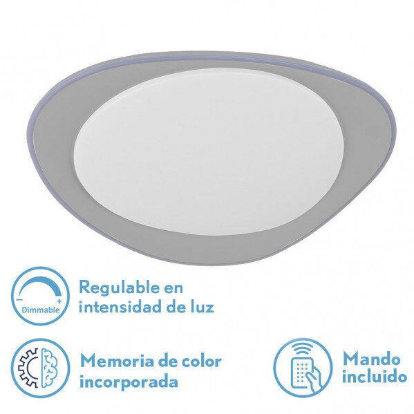 Plafon 72w Daire Gris 3000-4000-6500k 5616lm 7x55x55cm Remoto+reg.int+memoria