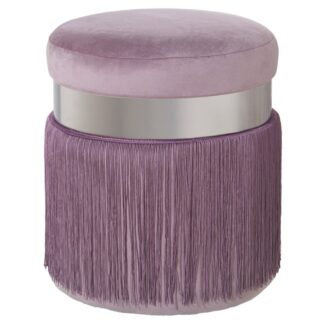 Puf Terciopelo Rosa C/flecos,banda Acero Plat:7cm,dm/poliés Ø40x44cm, Flecos:29cm