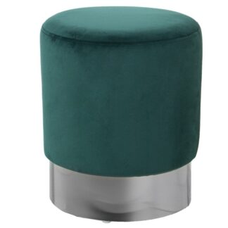 Puf Terciopelo Verde Oscuro C/banda Acero Plata 10cm Ø35x42cm, Poliéster/dm+pino