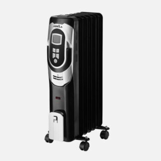 Radiador Aceite Confort 1500w 7elementos Negro/plata 3potencias Termost.reg. Temporizador, Ruedas Luz Ind. 62x34x24cm