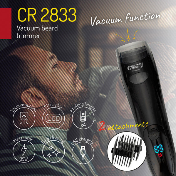 Recortadora Barba Inalambrica Carga Usb Pant. Lcd Tiempo Uso 60min Aspiracion 2 Accesor. - Image 3
