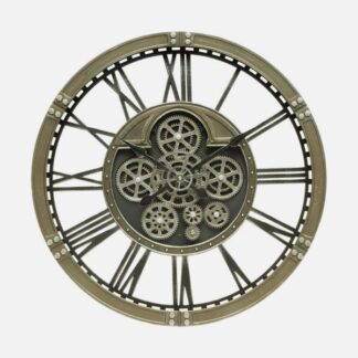 Reloj De Pared Agron Cuero 60x60x7cm Engranajes Con Movimiento