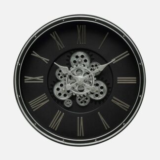 Reloj De Pared Cacin Negro/plata 50x50x6cm Engranajes Con Movimiento