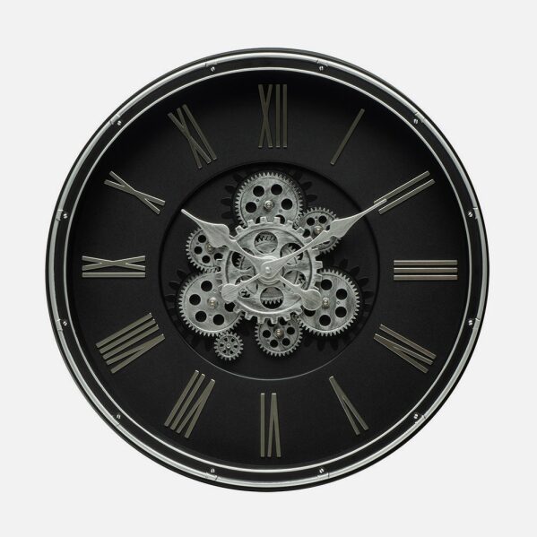 Reloj De Pared Cacin Negro/plata 50x50x6cm Engranajes Con Movimiento