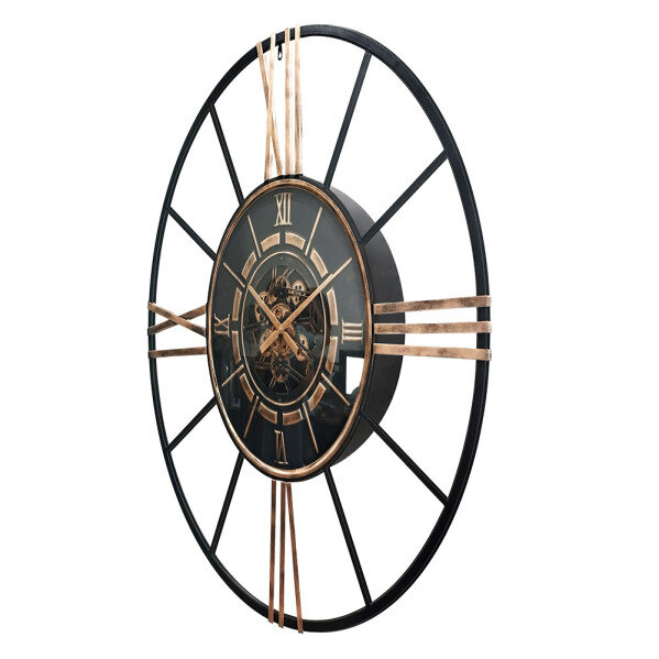 Reloj De Pared Cañete Negro/oro 120x120x8cm Engranajes Con Movimiento - Image 2