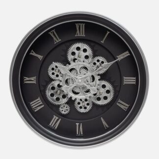 Reloj De Pared Chercos Negro/plata 40x40x7cm Engranajes Con Movimiento