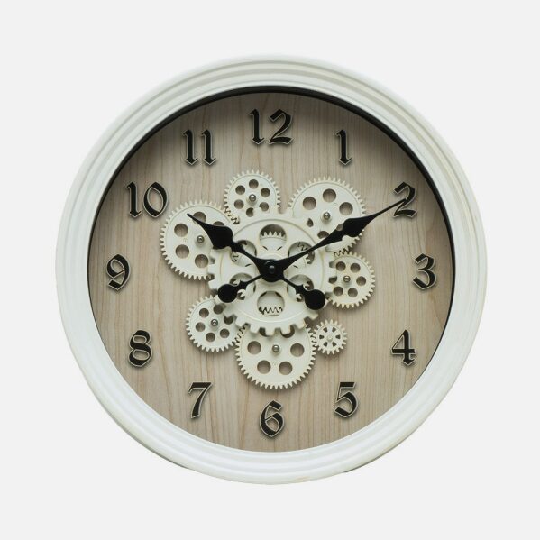 Reloj De Pared Coripe Blanco/Haya 40x40x7cm Engranajes Con Movimiento