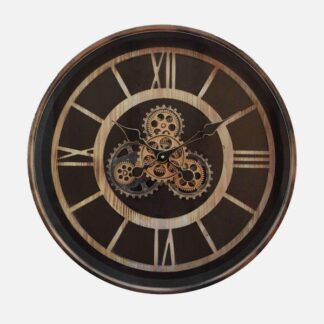 Reloj De Pared Durcal Marron/haya/oro 60x60x8cm Engranajes Con Movimiento