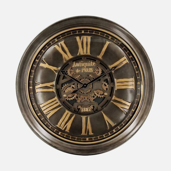 Reloj De Pared Genova Oro/cuero 100,5x100,5x13,5cm Engranajes Con Movimiento - Image 2