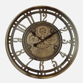 Reloj De Pared Mesina Bronce 70x70x8cm Engranajes  Con Movimiento