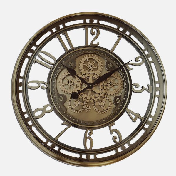 Reloj De Pared Mesina Bronce 70x70x8cm Engranajes Con Movimiento