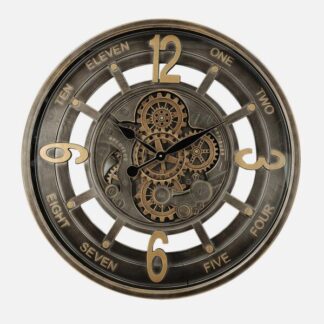 Reloj De Pared Padua Oro/cuero 70x70x8cm Engranaj Es Con Movimiento