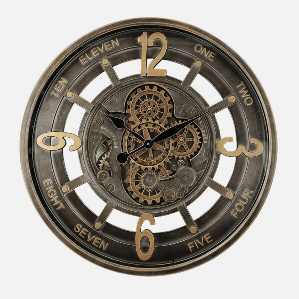 Reloj De Pared Padua Oro/cuero 70x70x8cm Engranaj Es Con Movimiento