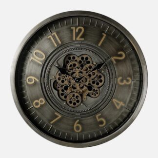Reloj De Pared Trento Oro/cuero 66x66x10cm Engrana Jes Con Movimiento