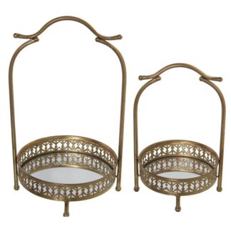 Set 2 Bandejas Metal C/asa Dorado/espejo 28x26x48cm+22x21x34cm