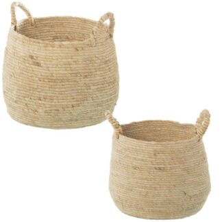 Set 2 Cestos Hojas De Maiz Natural Ø26x30cm Ø29x26cm