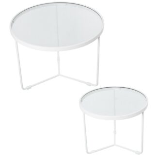 Set 2 Mesas Metal Blanco/cristal Ø60x45+ø45x38cm