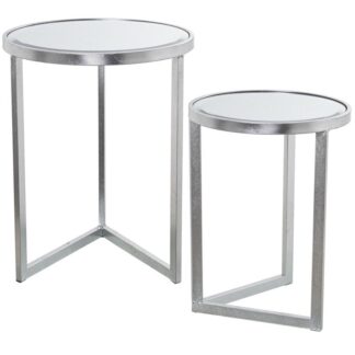 Set 2 Mesas Metal Plateado Y Espejo Ø42x54cm+ø36x48