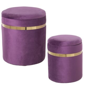 Set 2 Pufs Almacenaje Terciopelo Violeta Ø38x44cm+ø33x38cm, Poliéster