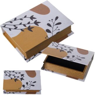 Set 3 Cajas Libros Decoradosmadera Dm/lona Poliéster 30x24x8+24x18x6+18x12x4cm